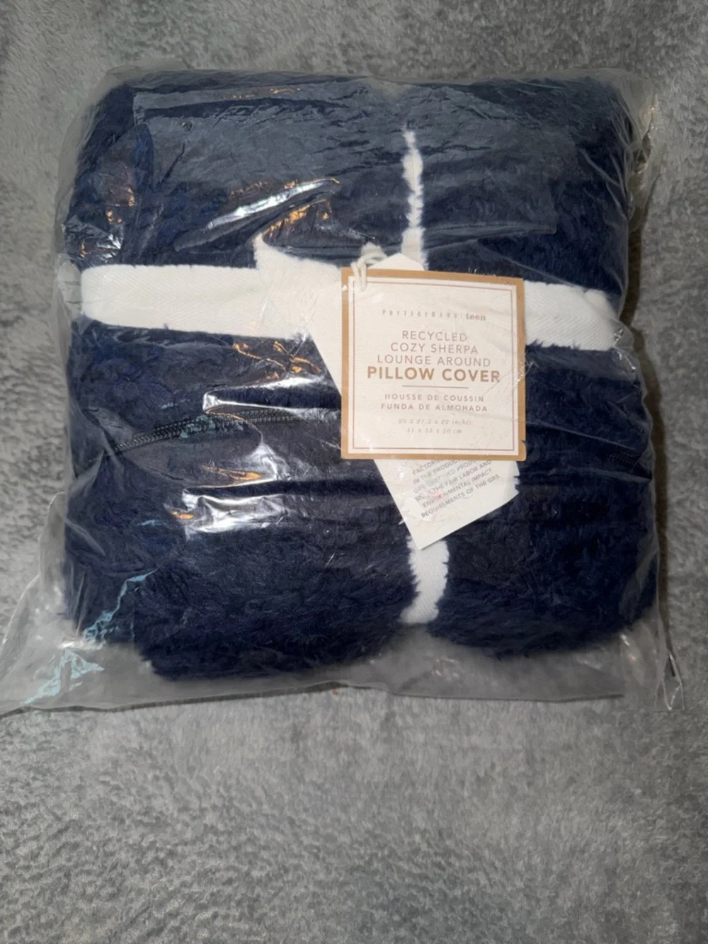 NEW Pottery Barn Teen Recycled Cozy Sherpa Lounge Around Pillow Cover Navy